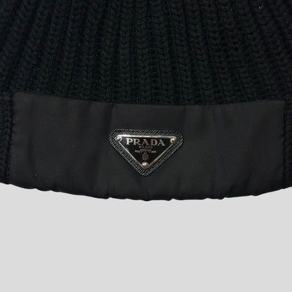 Prada 2020 Braided Virgin Wool + Re-nylon Plaque Logo Beanie - M