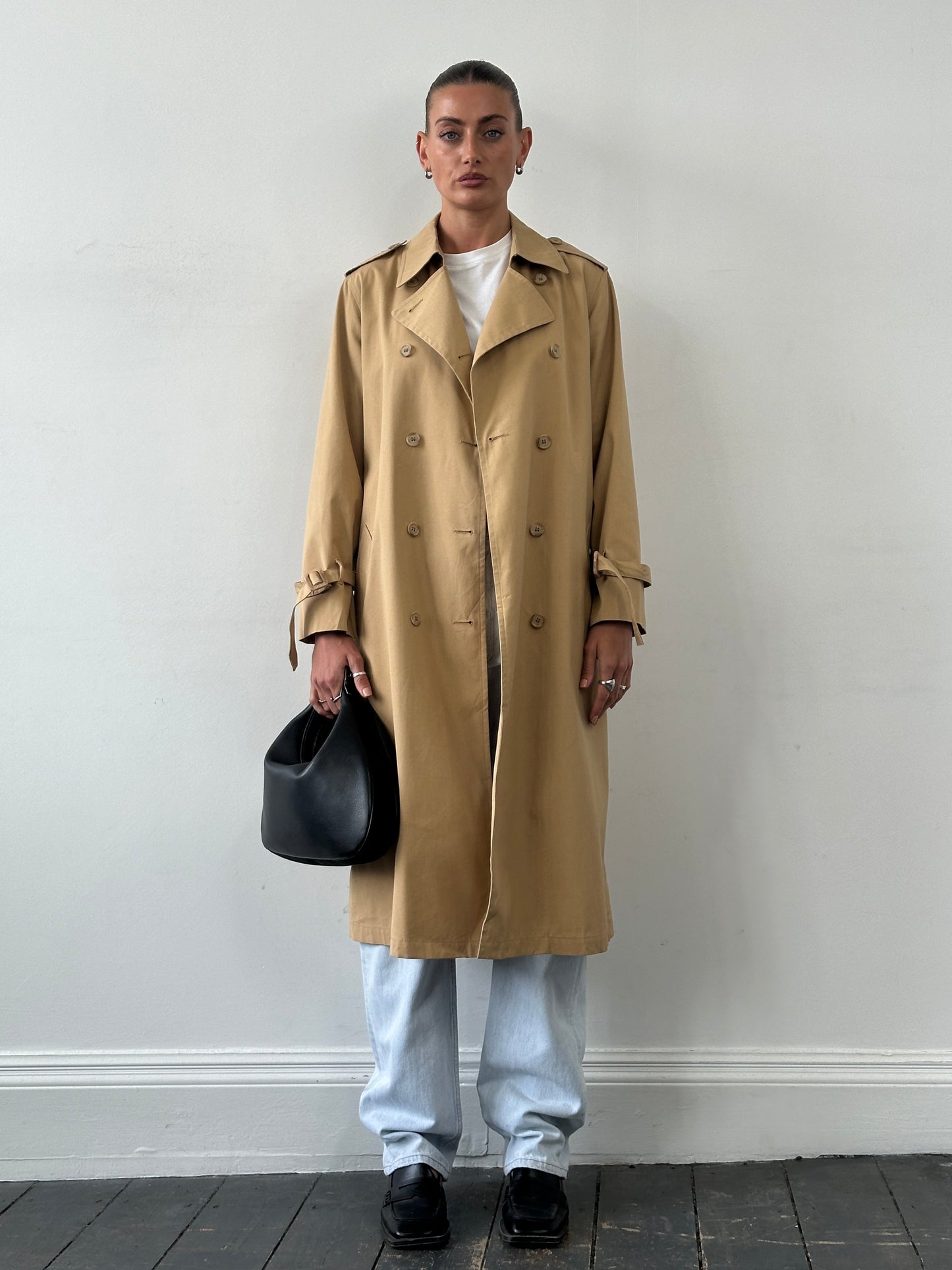 London Fog Cotton Double Breasted Belted Trench Coat - M