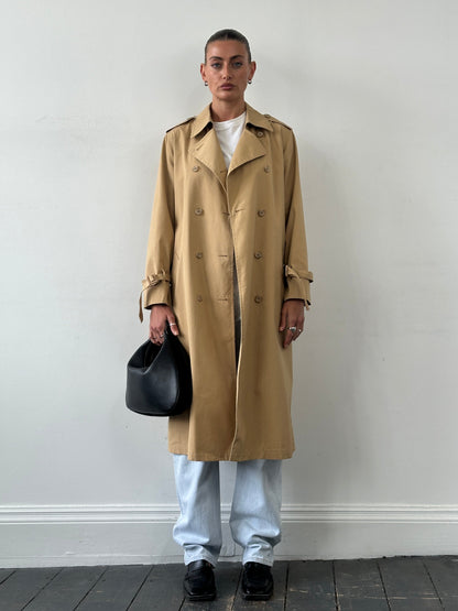 London Fog Cotton Double Breasted Belted Trench Coat - M