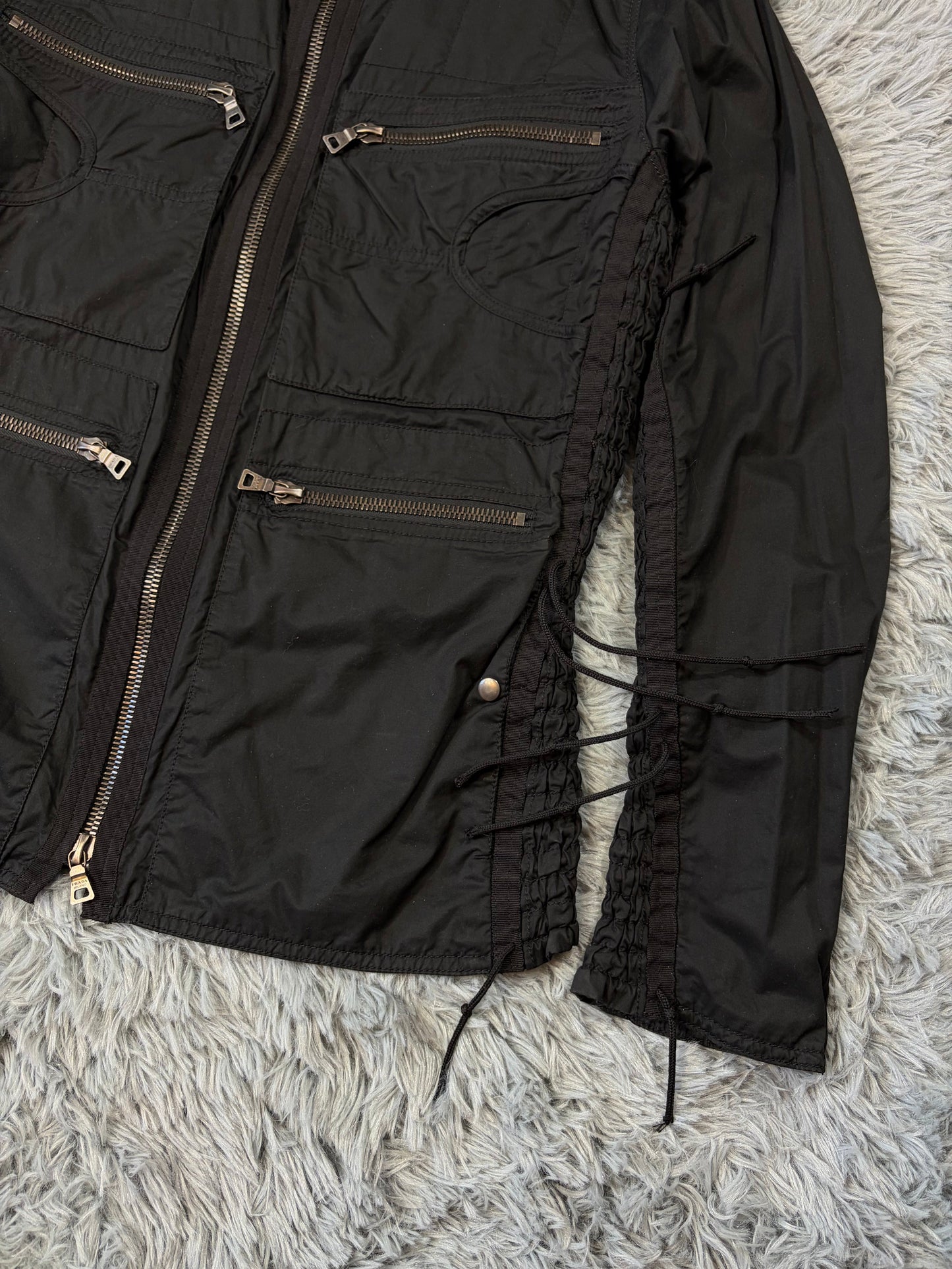 Prada Sport 00’s Tassel Detailed Cotton Multipocket Biker Jacket - M | O/S, Black