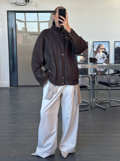 Vintage 1990s High Neck Bomber Leather Jacket - XL