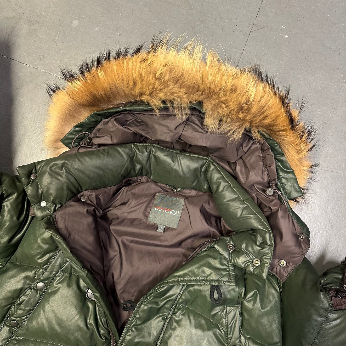 Duvetica Fur Hood Puffer Jacket In Green ( M )