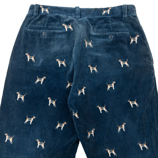Vintage 2000s Polo Ralph Lauren Embroidered Dog Corduroy Trousers Size W32 | W32, Navy