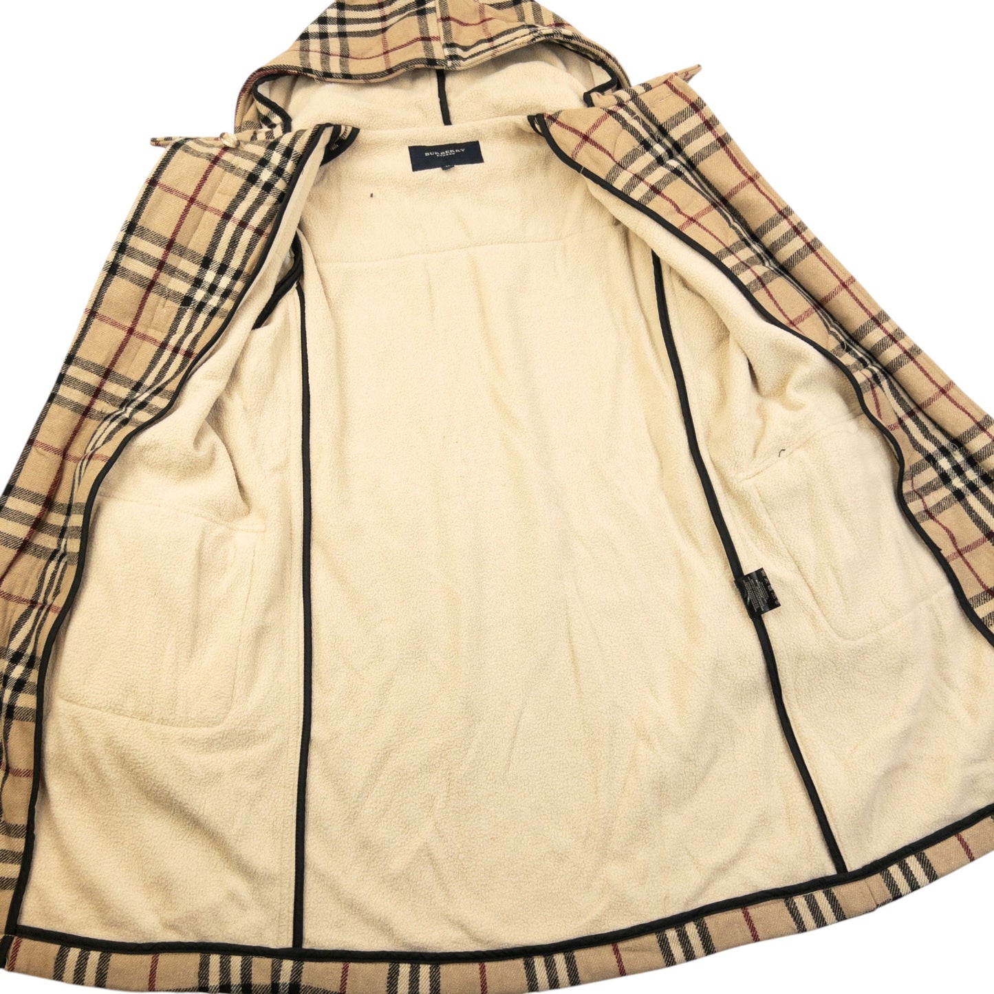 Vintage 2000s Burberry Fleece Lined Nova Check Duffle Jacket Womens Size M | O/S, Beige