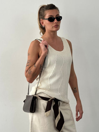 Donna Karan 1990s Cotton Linen Layered Top - M