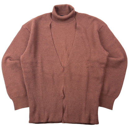 Vintage 2000s Issey Miyake Layered Turtleneck Wool Jumper Size M | Medium, Brown