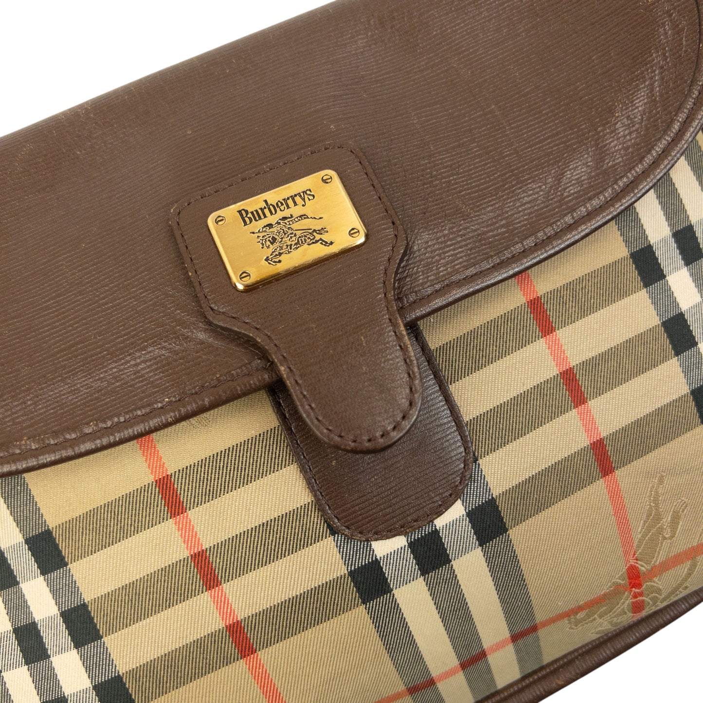 Vintage 90s Burberry Nova Check Leather Crossbody Bag | O/S, Beige, Brown, Red