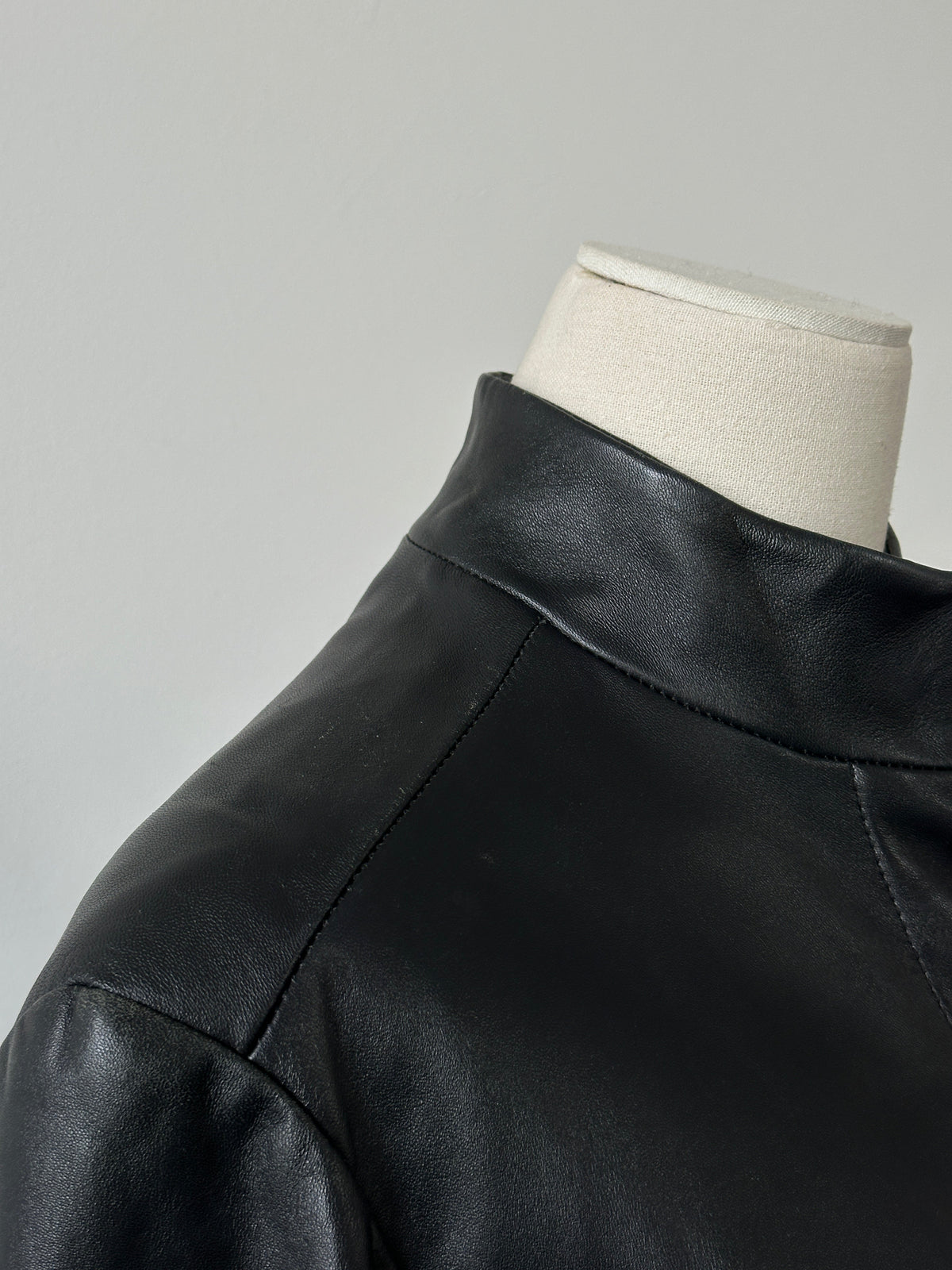 Vintage 1990s High Neck Leather Trench Coat - M