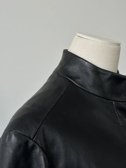 Vintage 1990s High Neck Leather Trench Coat - M