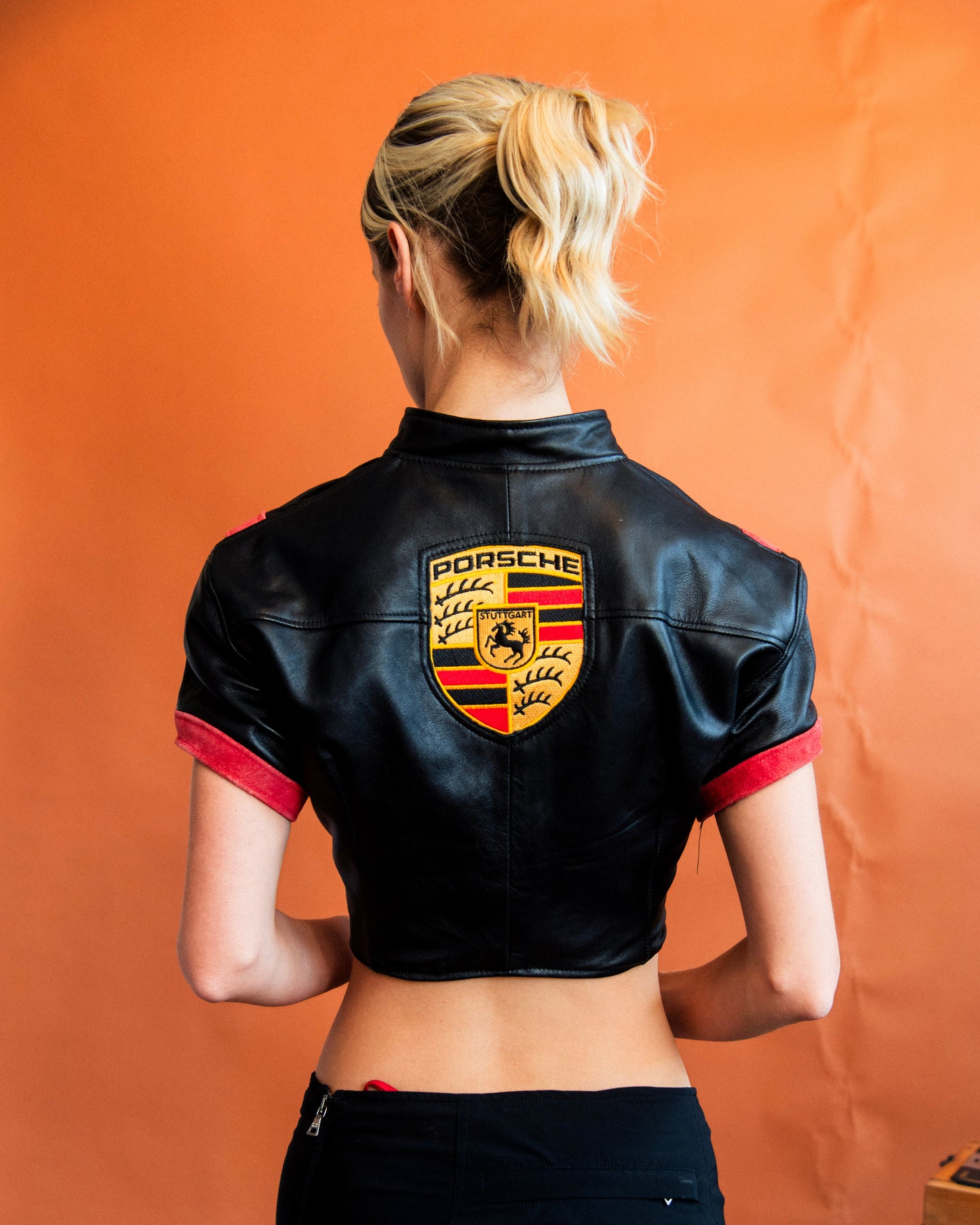 VT Rework : Porshe Cropped Leather Shirt Jacket | Small, Multicoloured