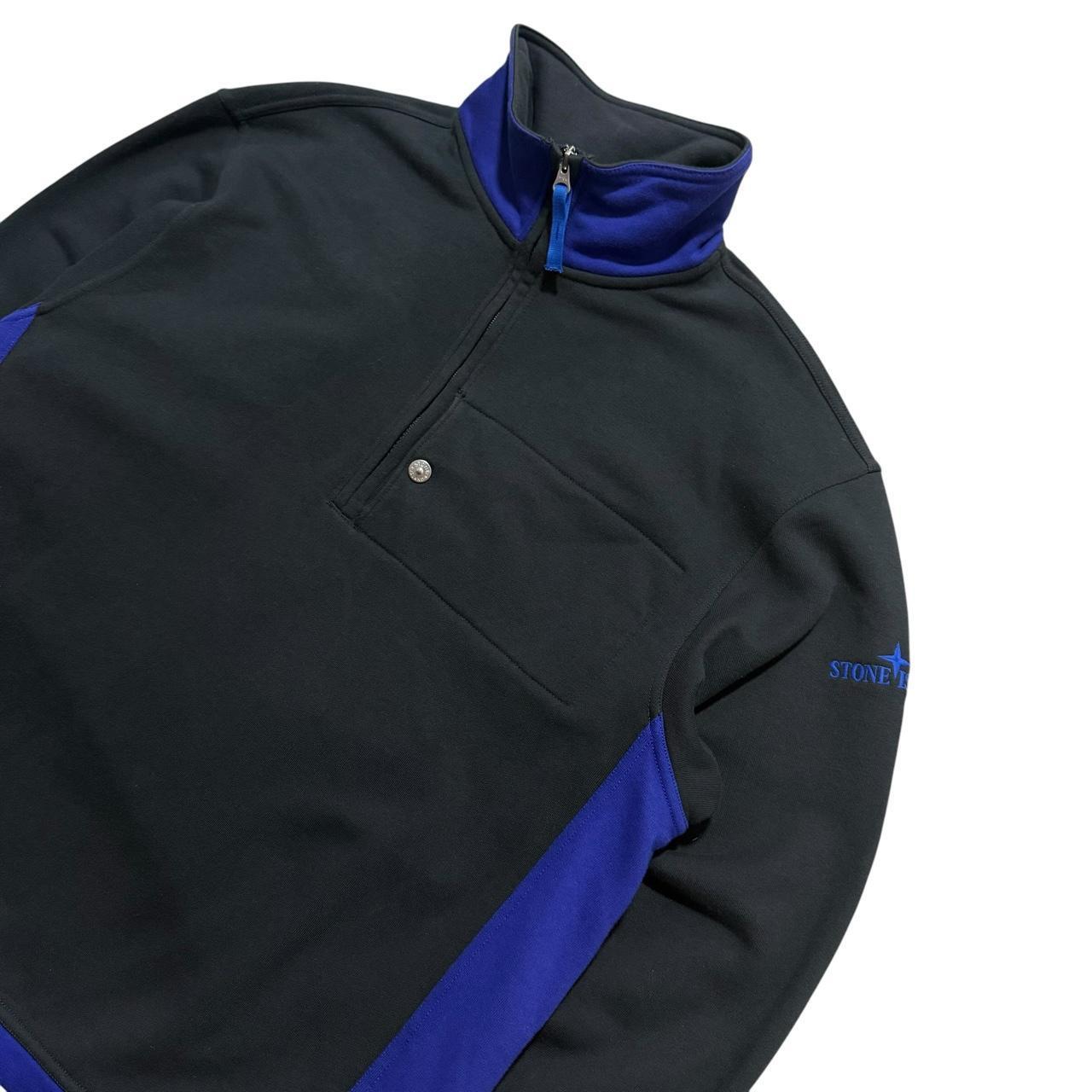 Stone Island Quarter Zip Pullover | Large, Black and Blue
