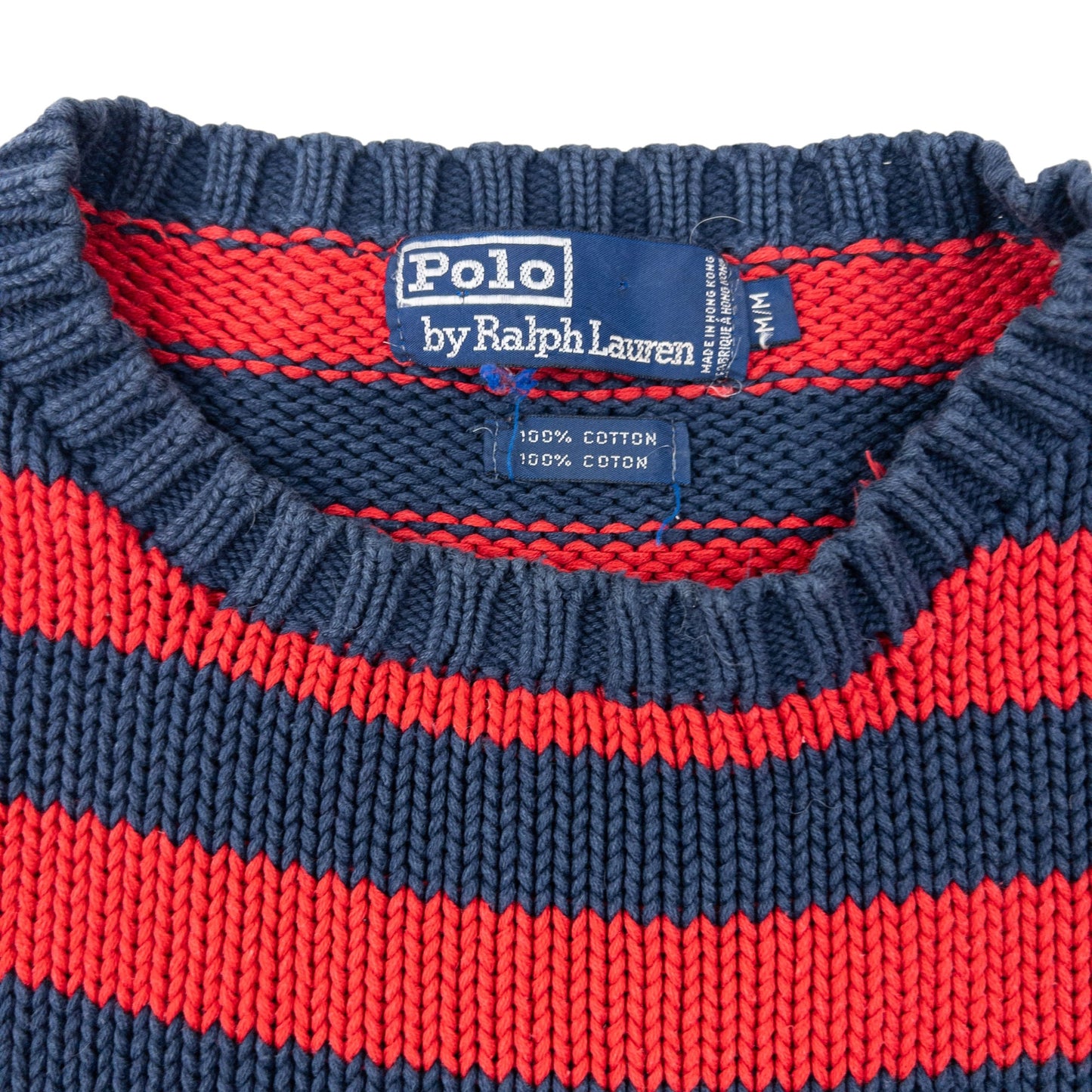 Vintage 90s Polo Ralph Lauren Crest Striped Knit Jumper Size M | Medium, Navy