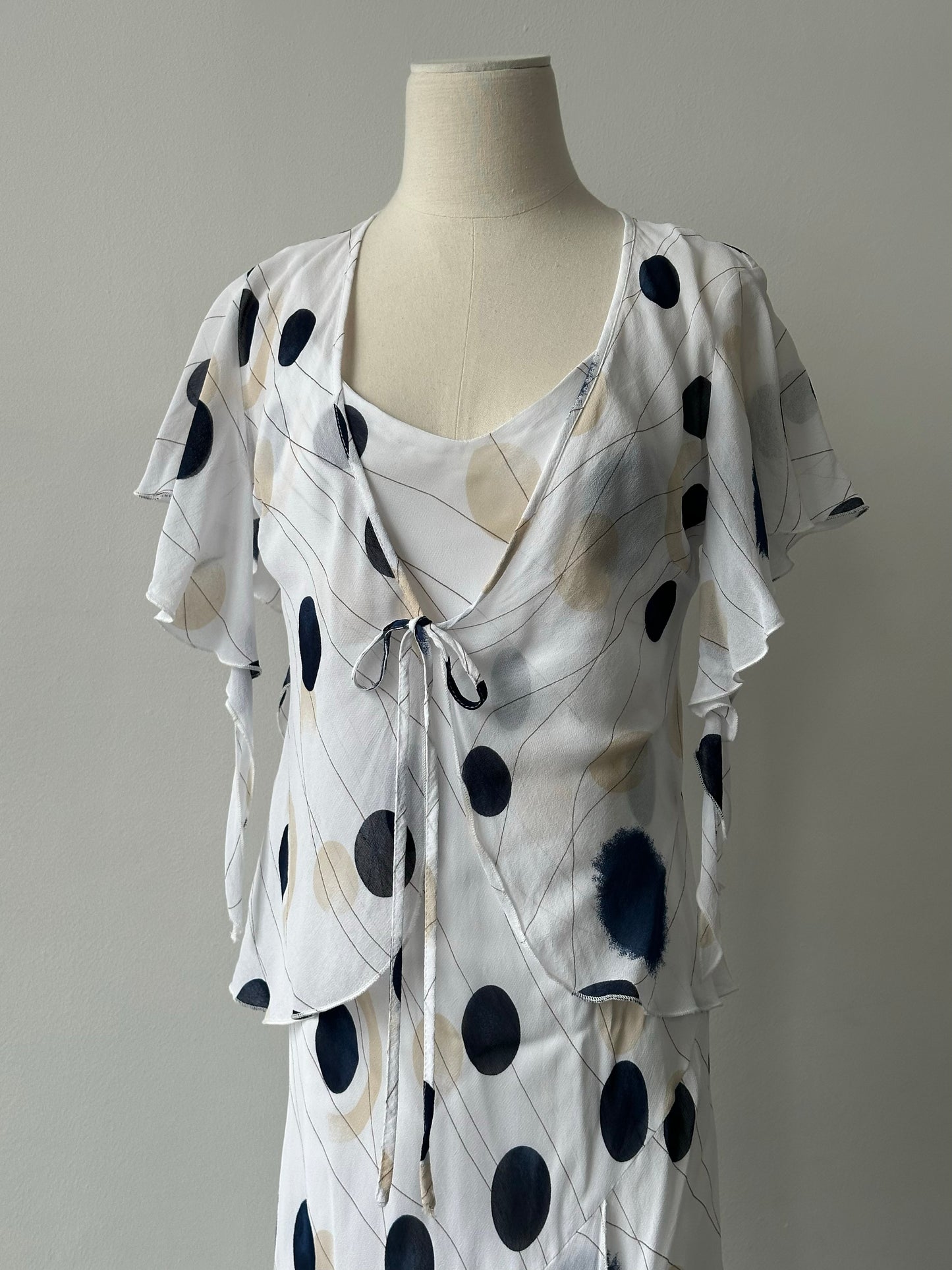 MANI 1990s Spotted Two Piece Slip Dress Set - M/L