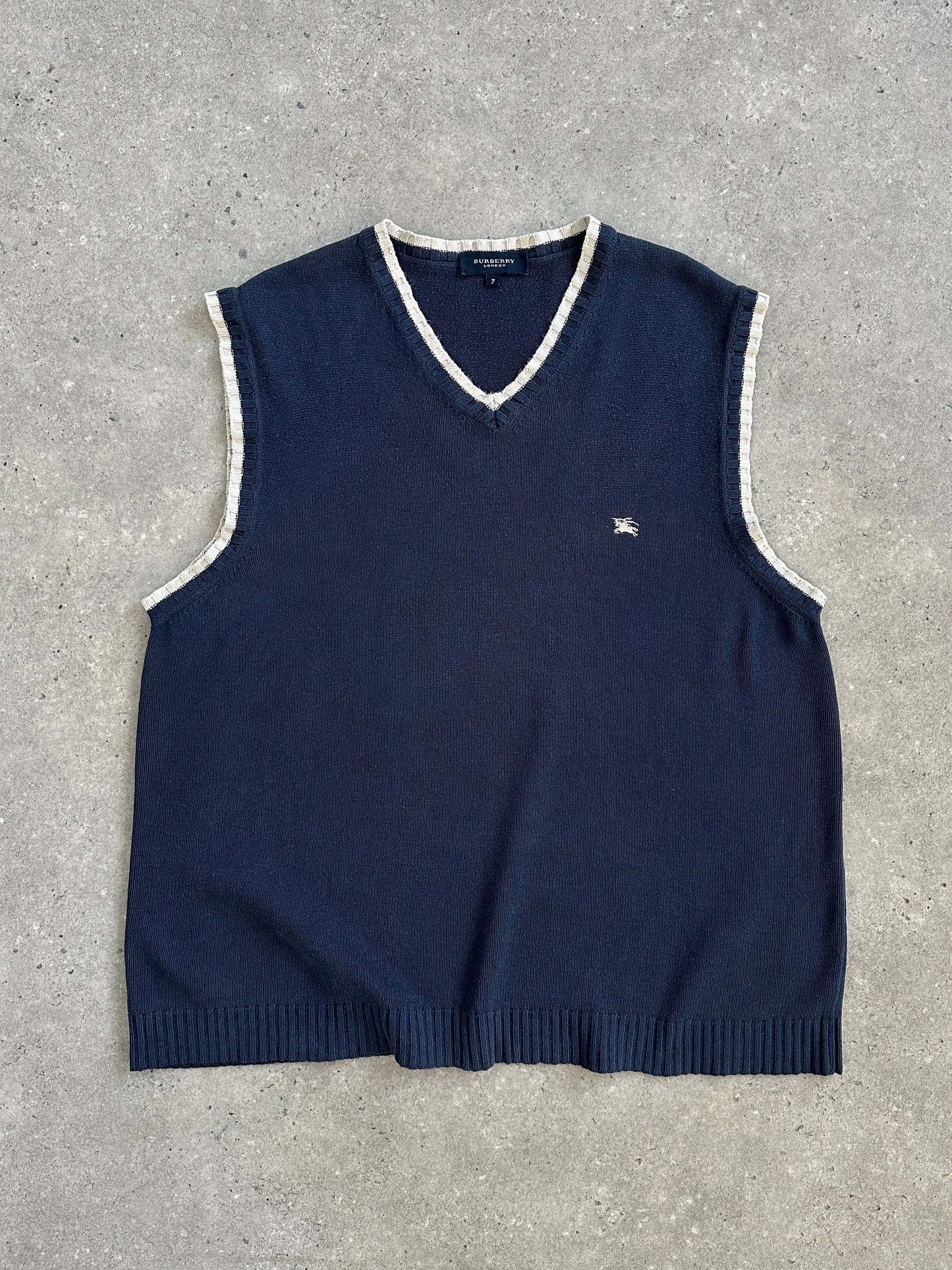 Burberry London 1990s Cotton Sleeveless Logo Knitted Jumper - XL