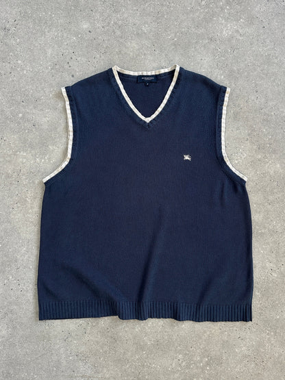 Burberry London 1990s Cotton Sleeveless Logo Knitted Jumper - XL