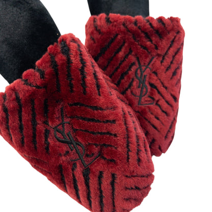 Vintage 80s YSL Yves Saint Laurent Embroidered Fur Slippers Womens Size 6 | ONE SIZE, Black
