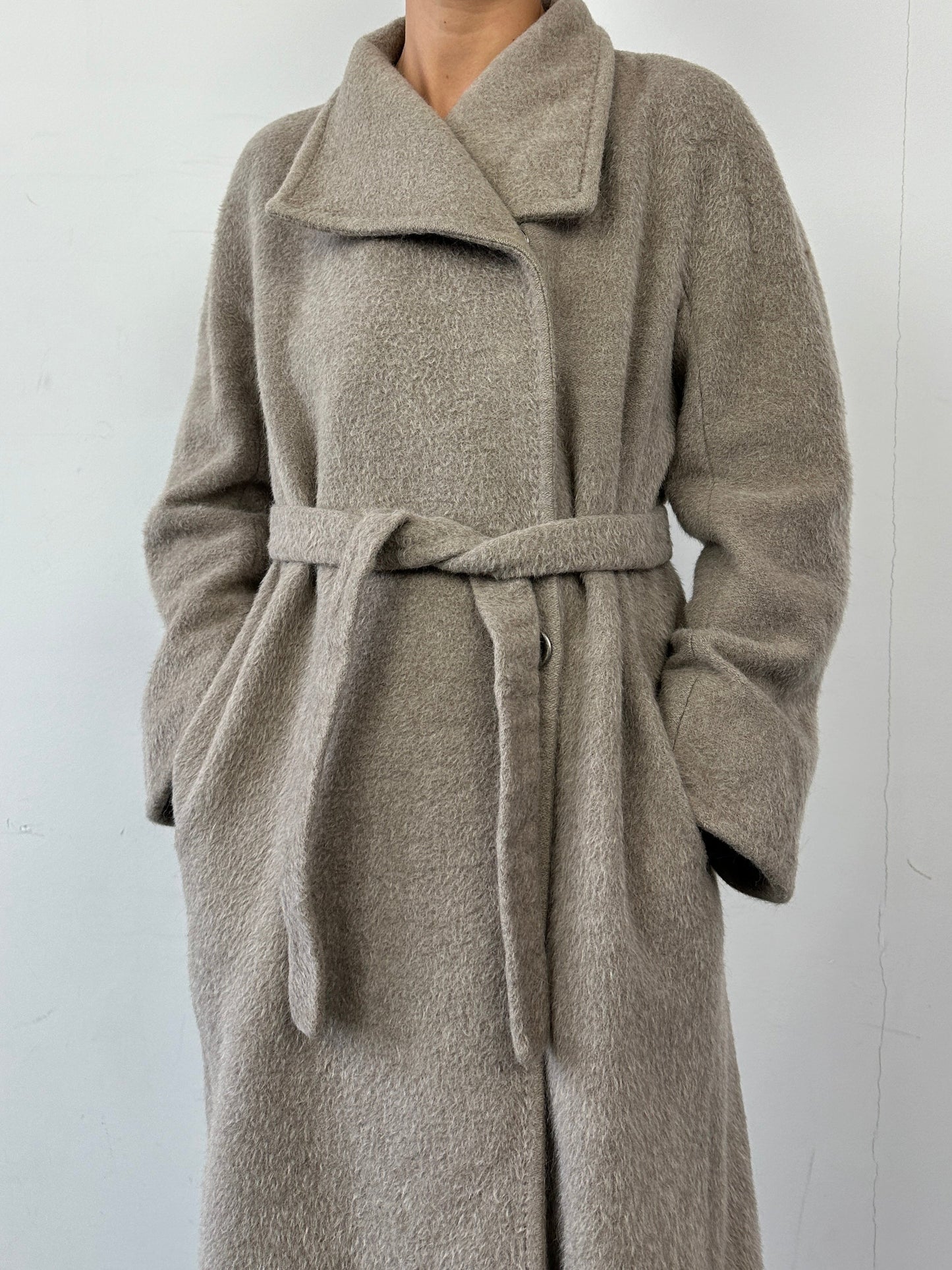 Max Mara Alpaca Wool Belted Wrap Coat - S/M