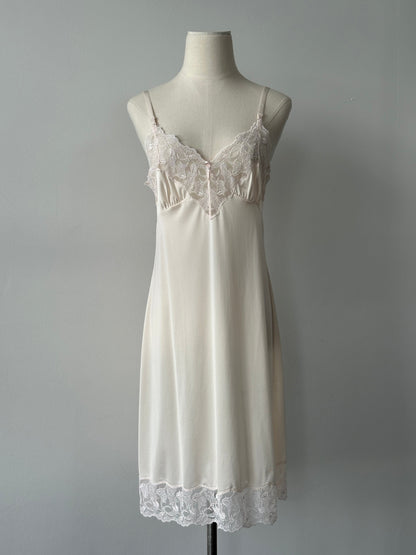 Vintage 1990s Satin Lace Midi Slip Dress - S-M