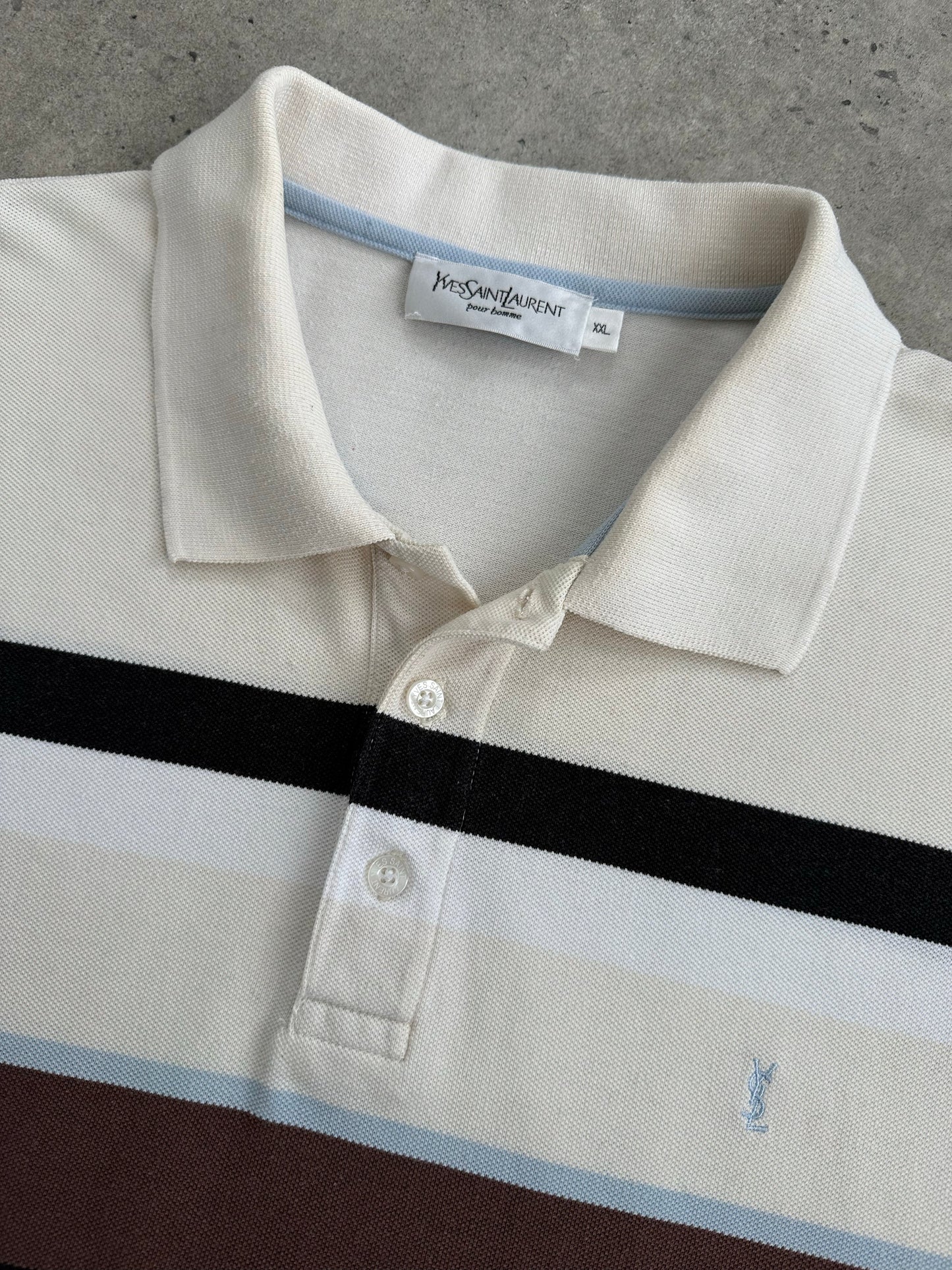 Yves Saint Laurent 1990s Cotton Striped Short Sleeve Polo - XL