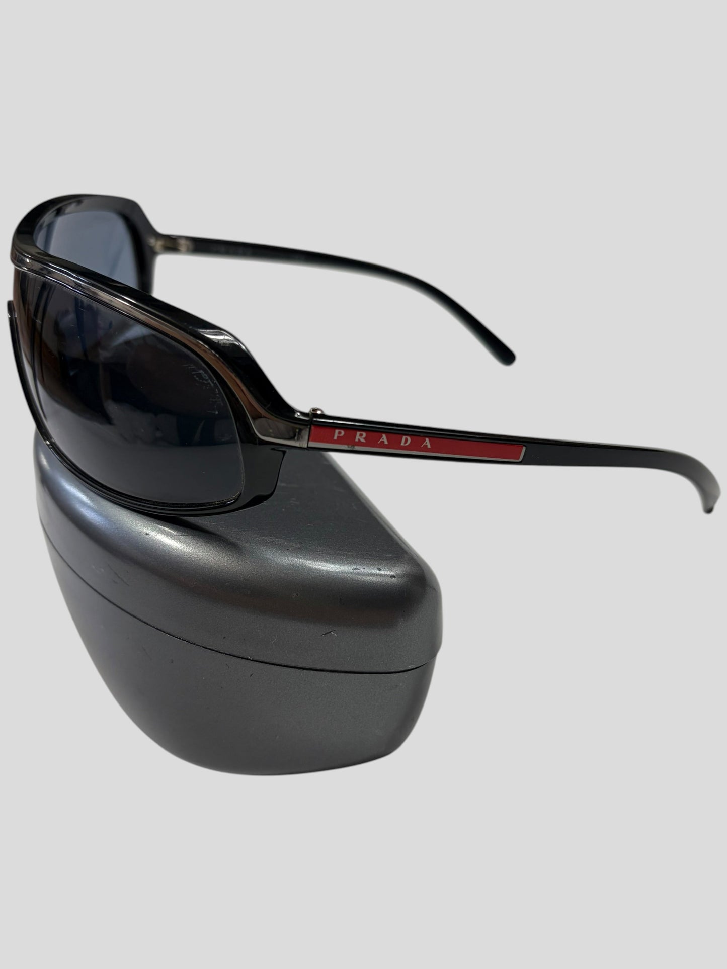 Prada Sport 00’s Red Logo Blue Lens Shield Sunglasses | O/S, Multicoloured