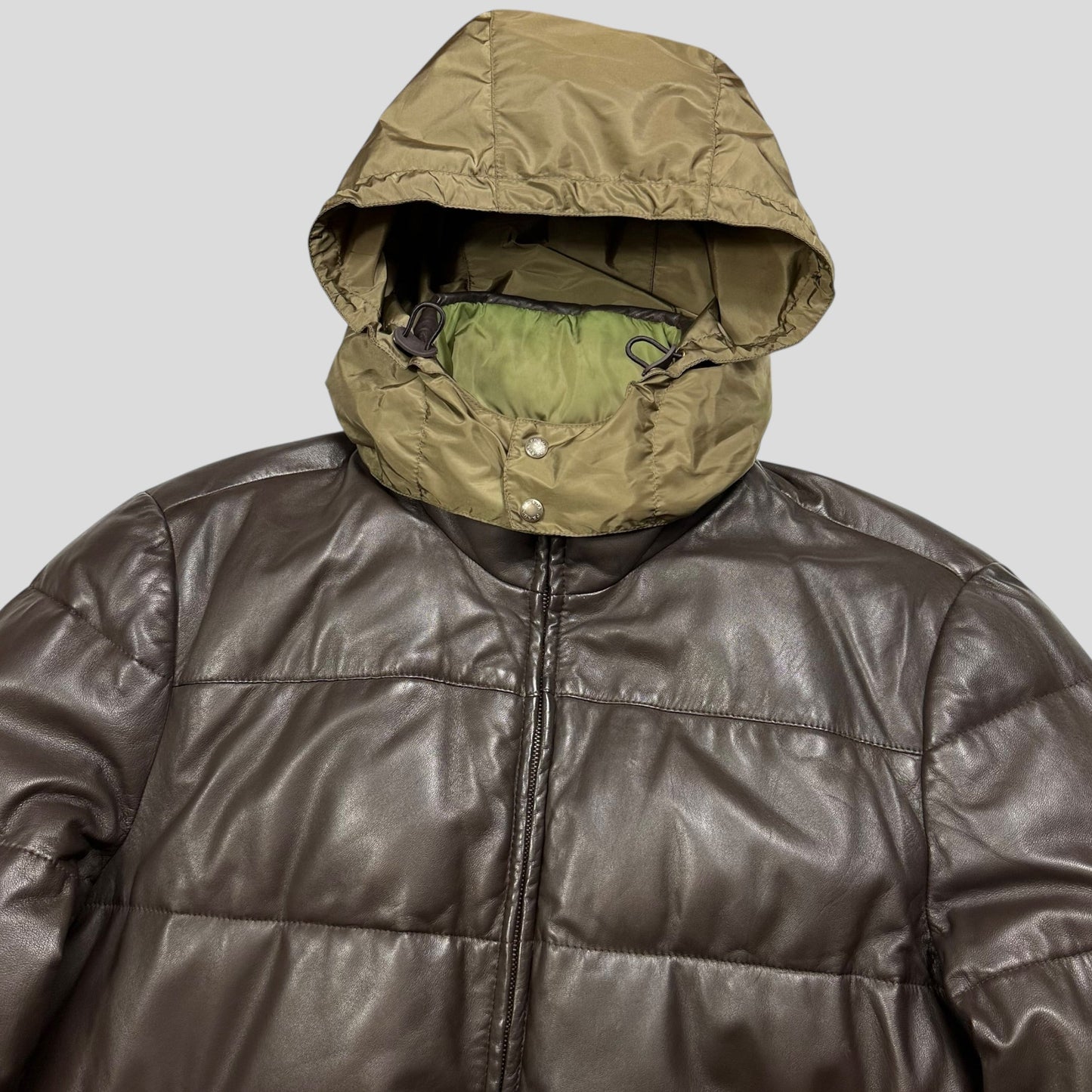 Prada Milano 2012 Leather Reversible Triangle Logo Nylon Puffer Jacket - L | Default Title, Multicoloured