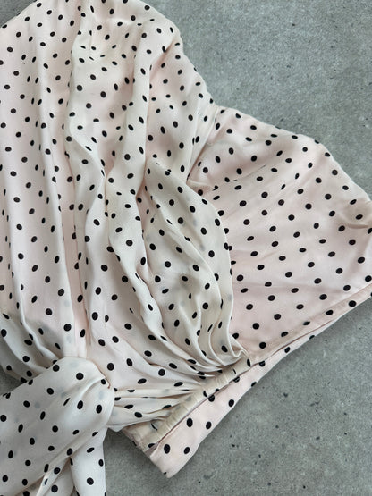 Jaeger 2000s Pure Silk Polkadot Two Piece Skirt Top Set - L/W28