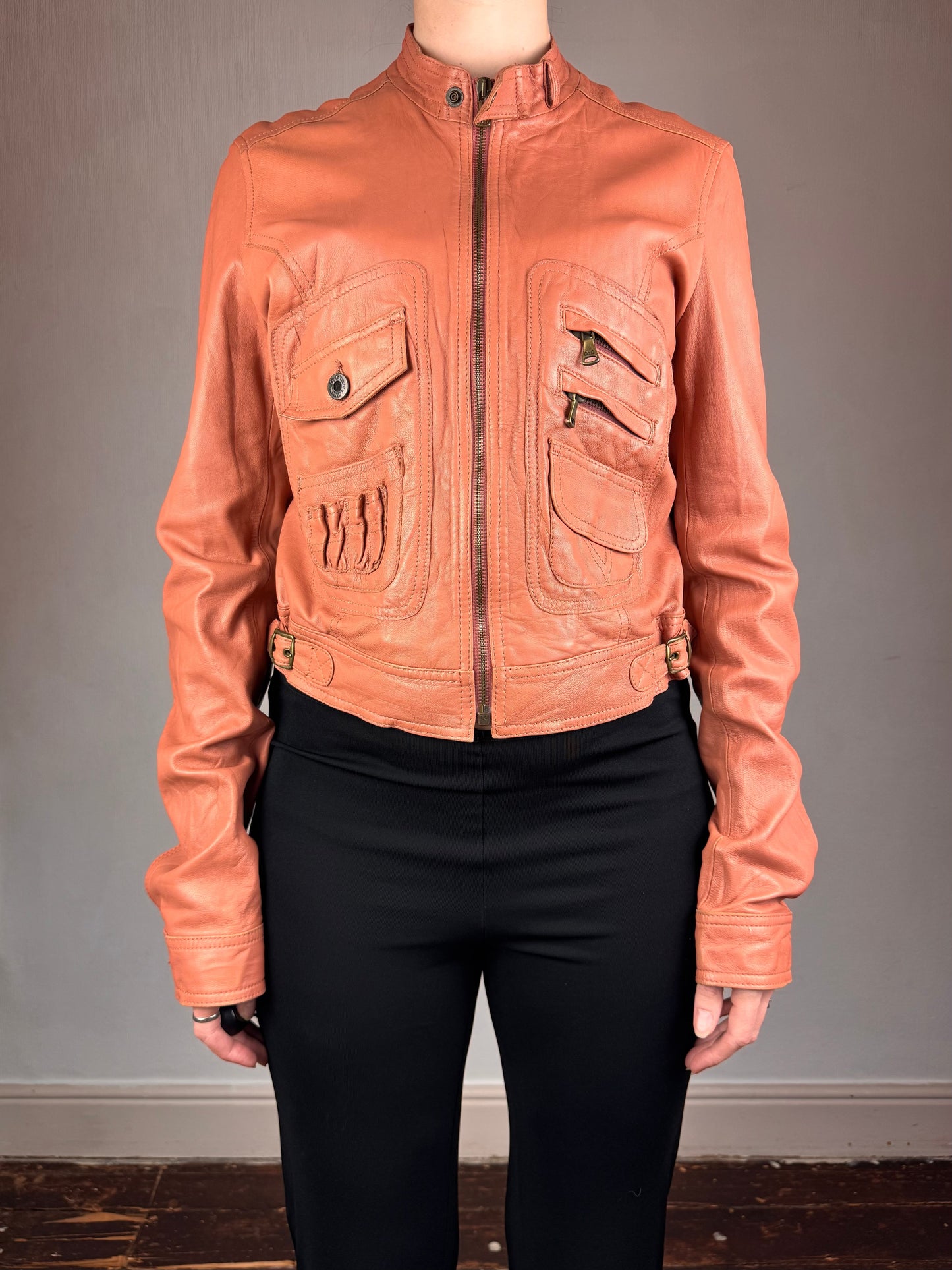 D&G 2000s salmon pink leather utility jacket | Salmon Pink, Salmon Pink