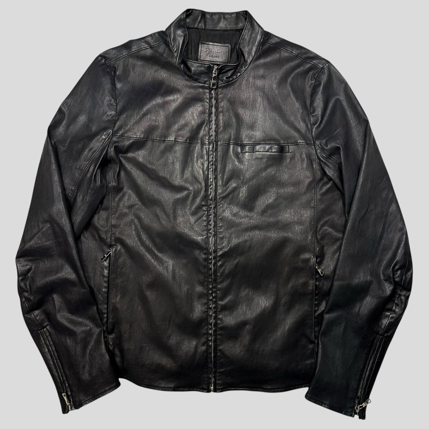 Prada Milano 2013 Lambskin Leather Biker Pocket Jacket - L | Default Title, Black