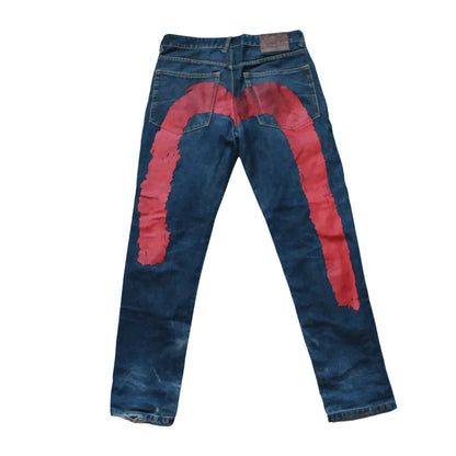 EVISU RED WASHED DIACOCK JEAN