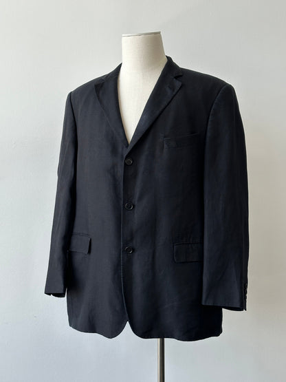Balmain 2000s Linen High Neck Single Breasted Blazer - 44S
