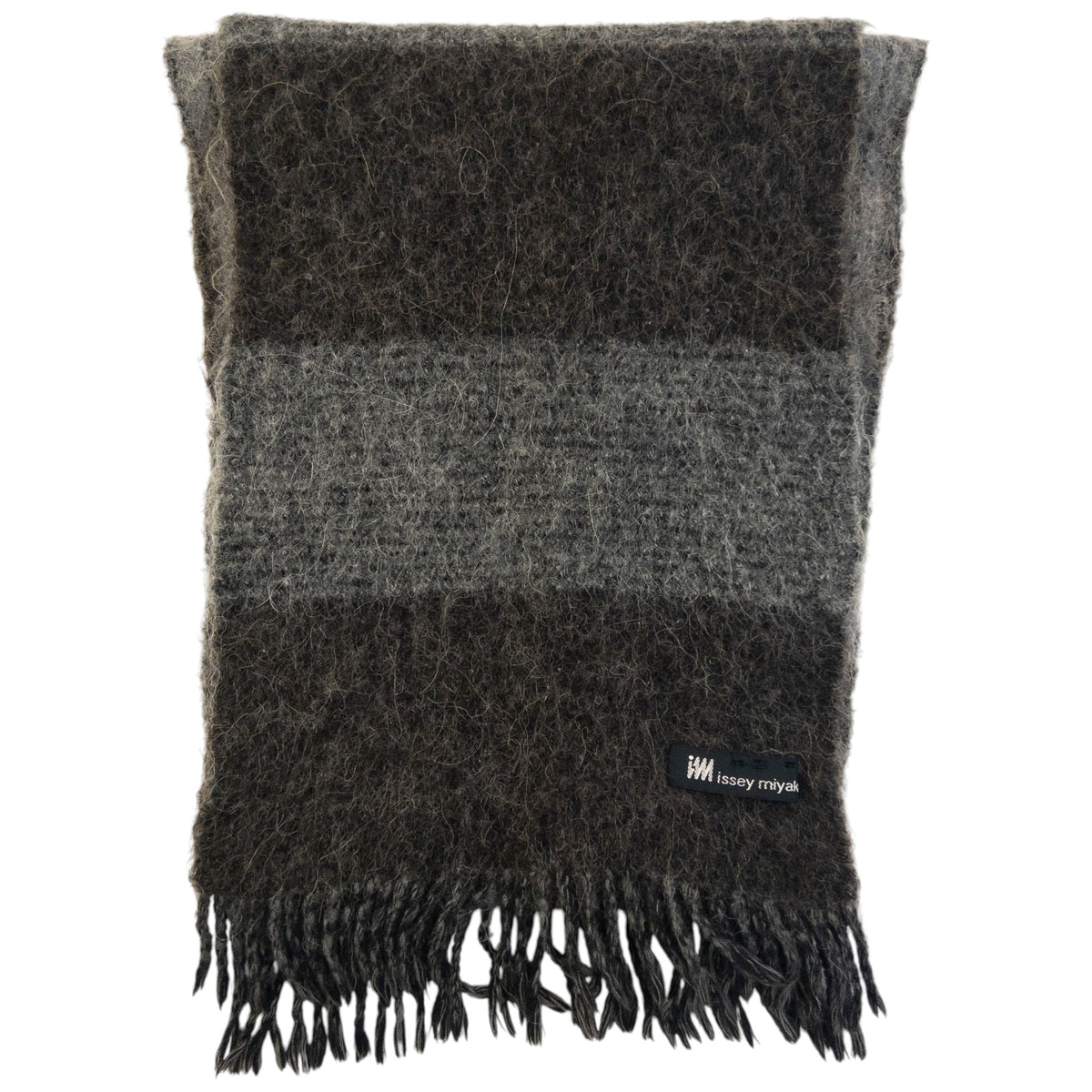 Vintage 2000s Issey Miyake Striped Wool Tassel Scarf | O/S, Brown