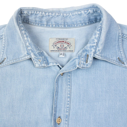 Vintage 90s Armani Jeans Long Sleeve Button Up Denim Shirt Size XL | XL, Blue