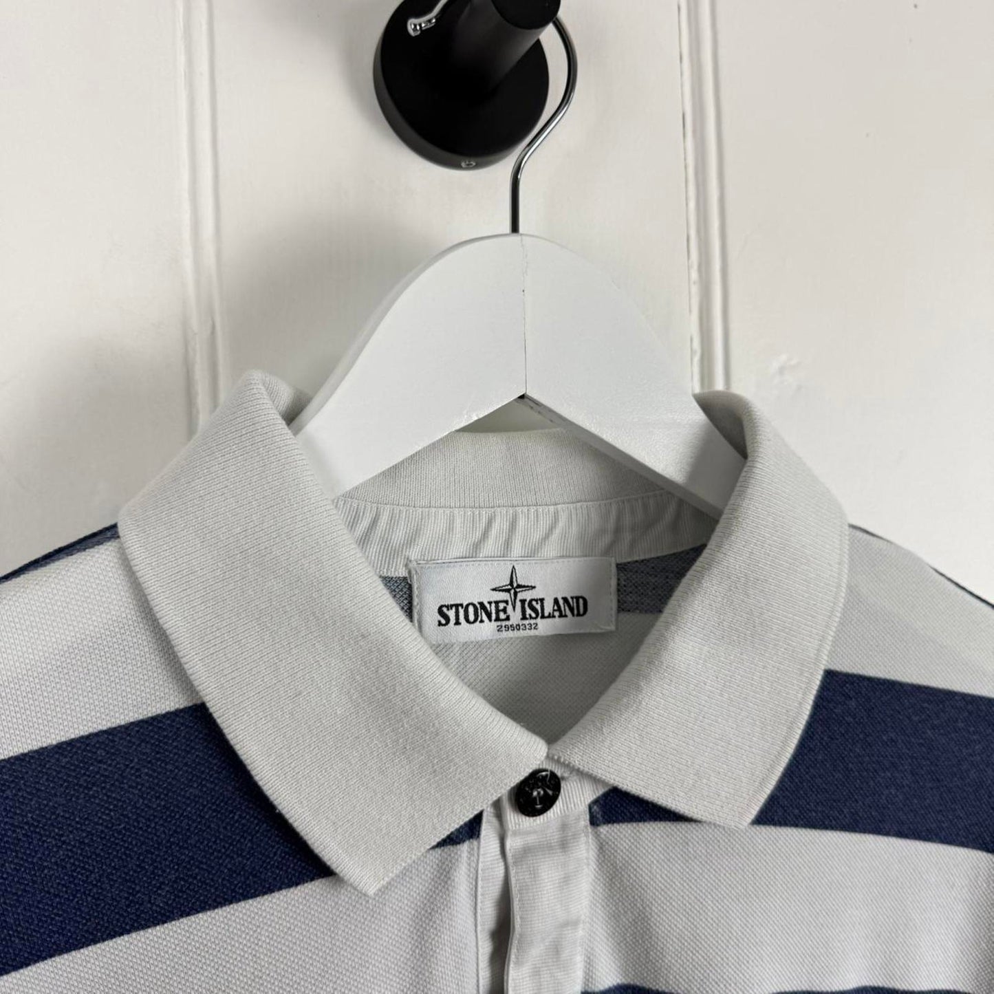 Stone Island Striped Logo Polo Shirt Navy/White (XL) | Extra Large, Multicoloured