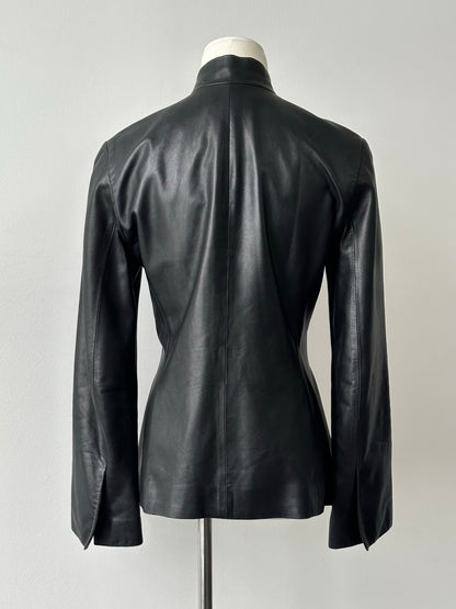 DKNY 2000s Smooth Fitted Leather Jacket - S