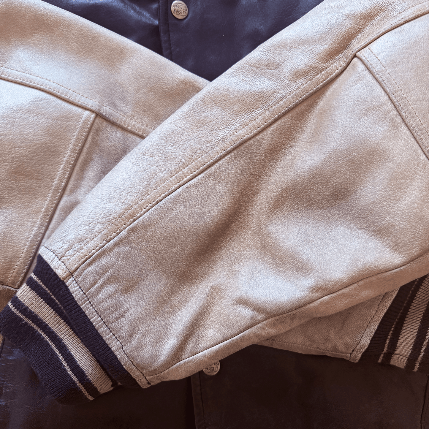 Avirex Bobcats Leather Varsity Jacket - S | Small, Tan