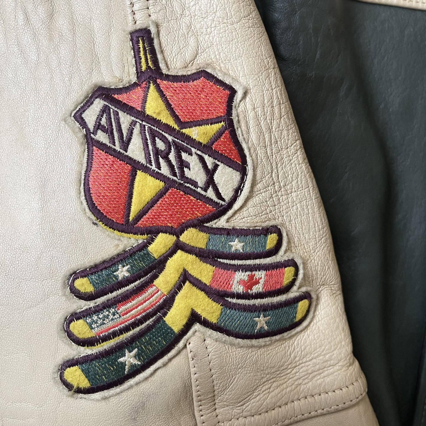 Avirex Wild Bears Leather Varsity Jacket - M | Medium, Cream