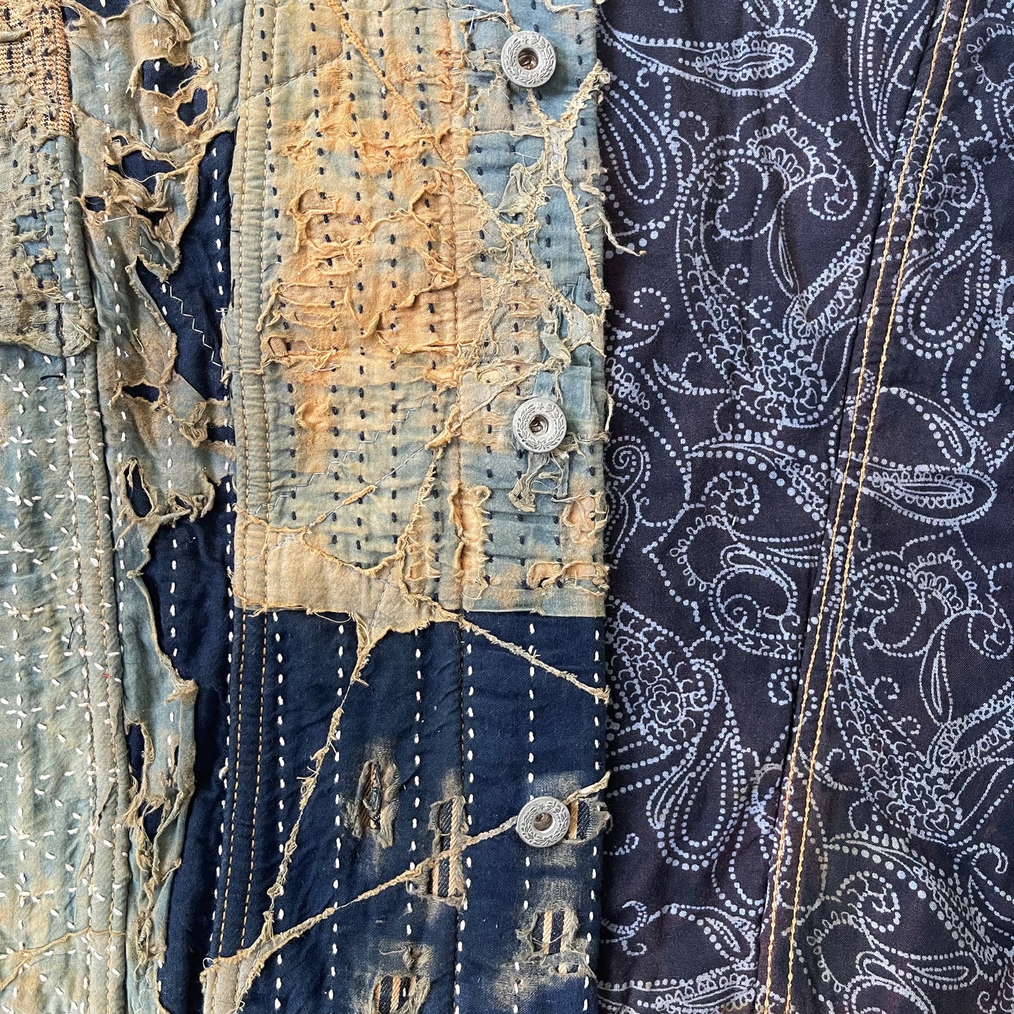 Boro Sashiko Distressed Denim Trucker Jacket - XL