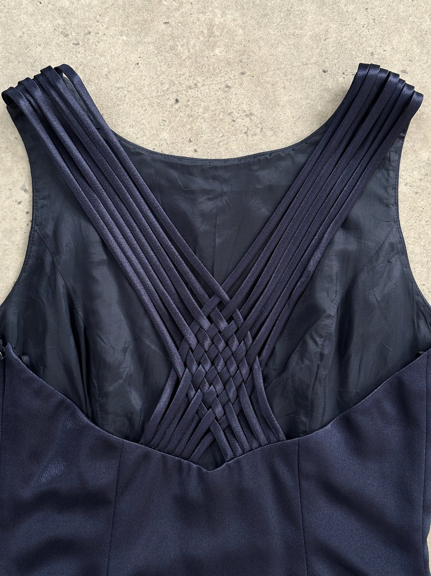 Vintage Cross Back Satin Maxi Dress - S