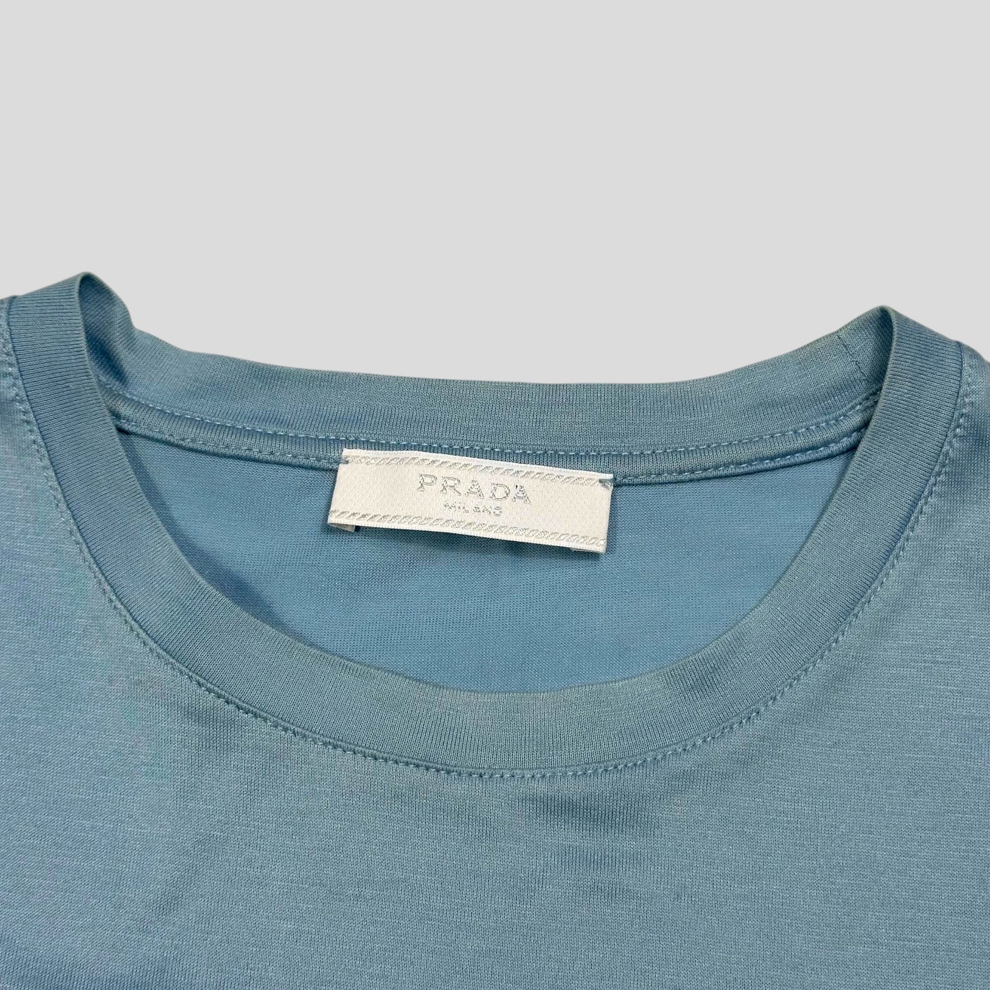 Prada Milano Baby Blue Panelled Logo T-shirt - S/M