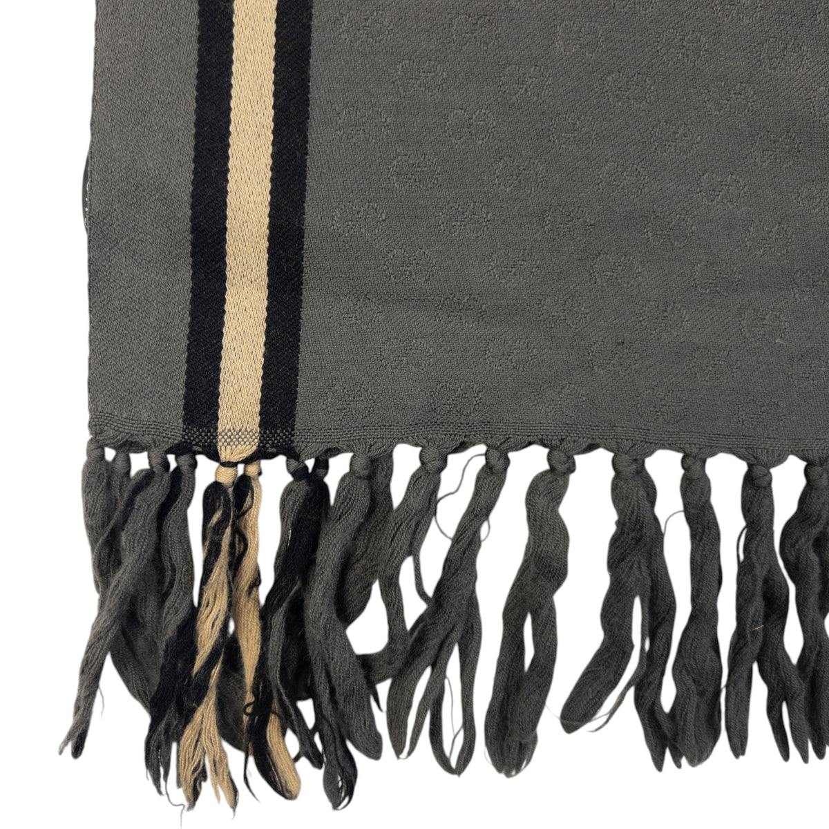 Vintage 2000s Gucci Monogram Wool Tassel Scarf | O/S, Grey