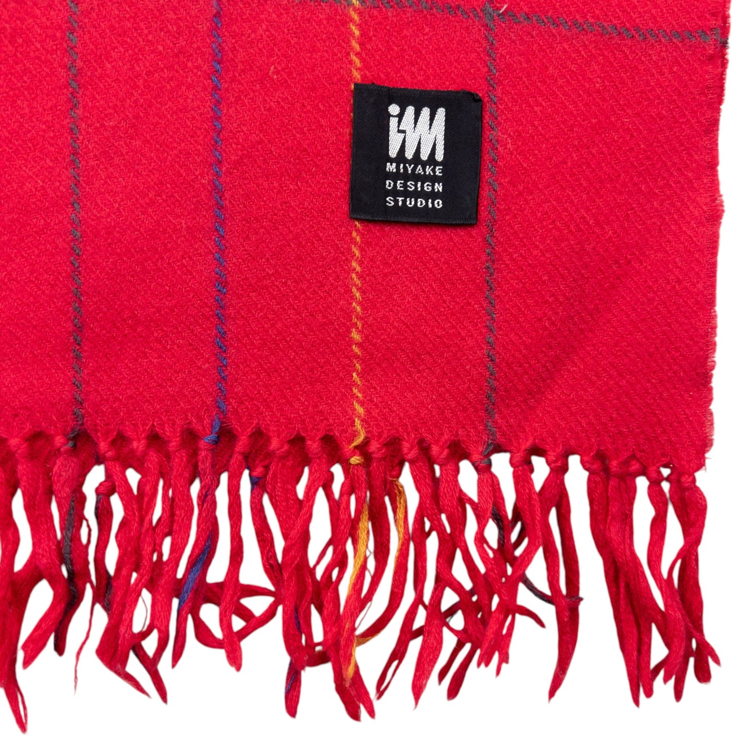 Vintage 2000s Issey Miyake Checkered Wool Tassel Scarf | O/S, Red