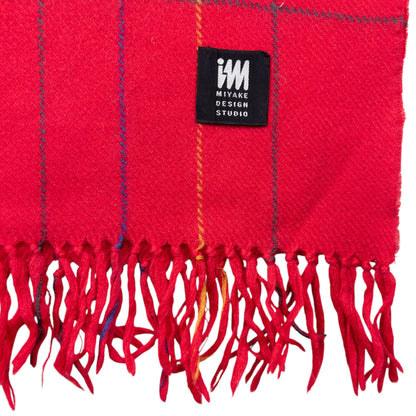 Vintage 2000s Issey Miyake Checkered Wool Tassel Scarf | O/S, Red