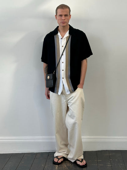 Vintage 1990s Linen Short Sleeve Stripe Shirt - XL
