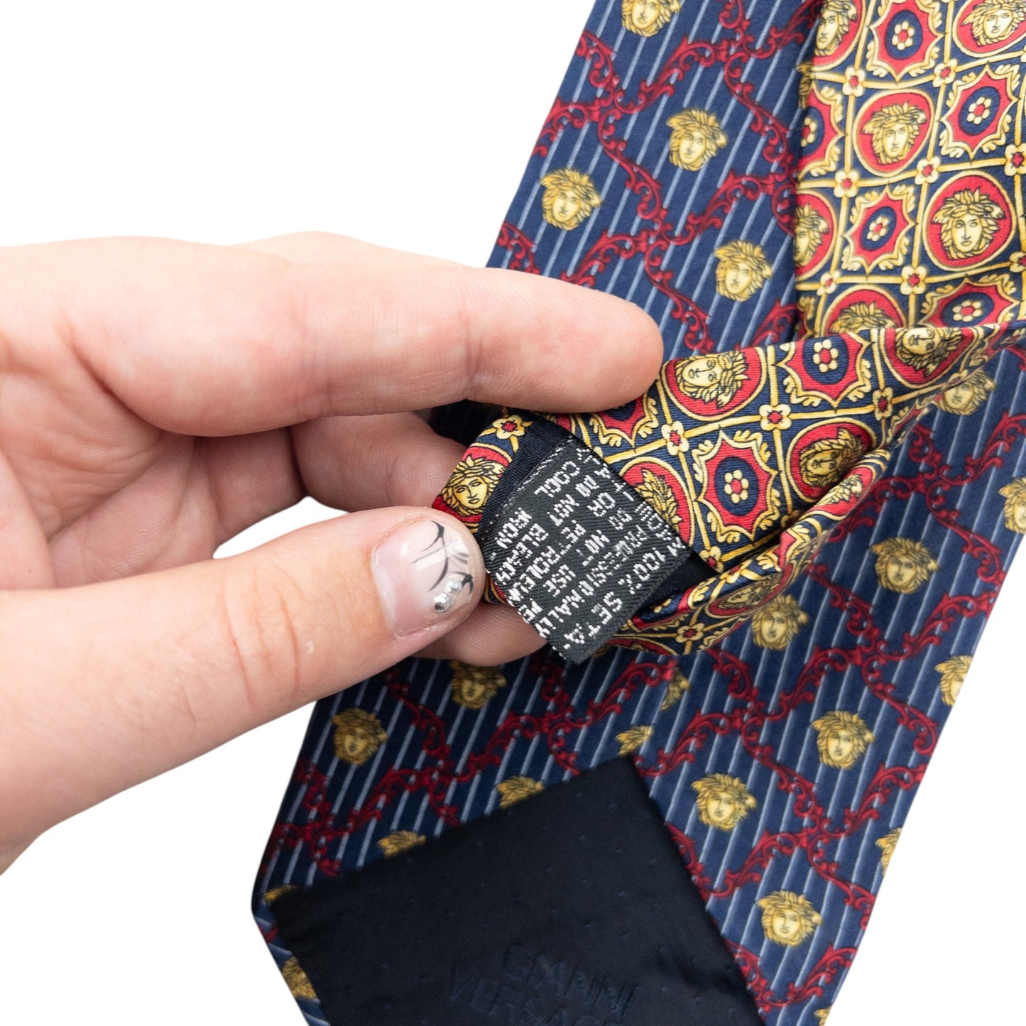 Vintage 90s Gianni Versace Medusa Pattern Silk Tie | O/S, Blue, Red, Gold
