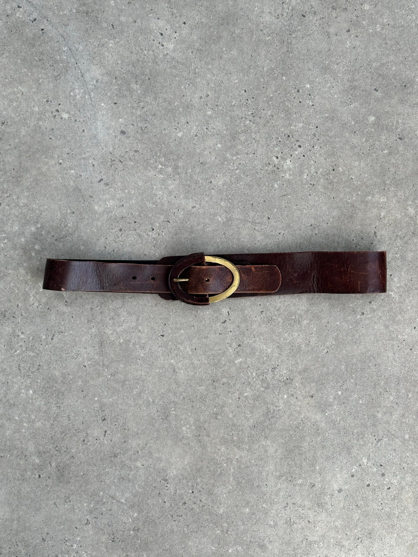 Vintage 1990s Leather Aged Oval Chunky Belt - W33-37