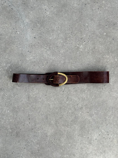 Vintage 1990s Leather Aged Oval Chunky Belt - W33-37