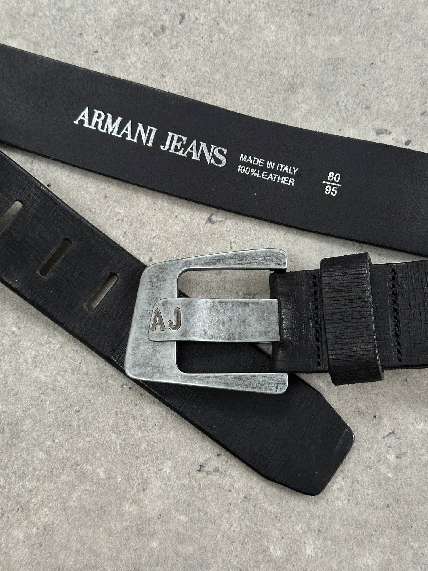 Armani Jeans 2000s Leather Logo Buckle Belt - W30-34