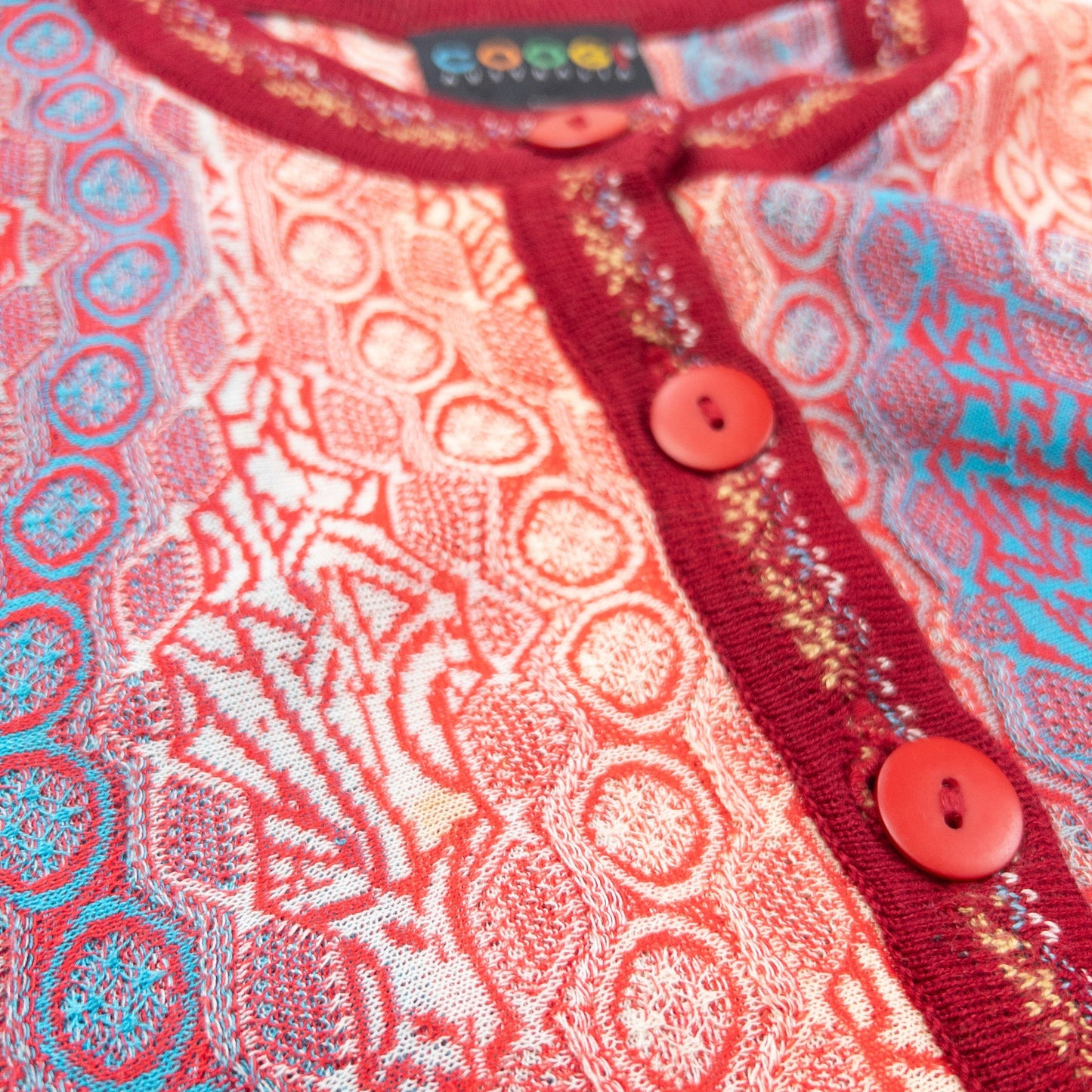 Vintage Coogi Mix Pattern Cardigan Size S | Small, Red, Blue, Multicolour