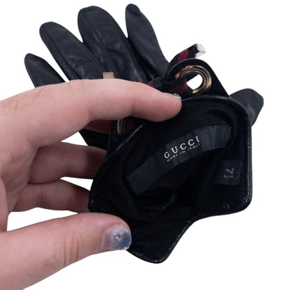 Vintage 2000s Gucci Bow Detail Leather Gloves Size M | O/S, Black