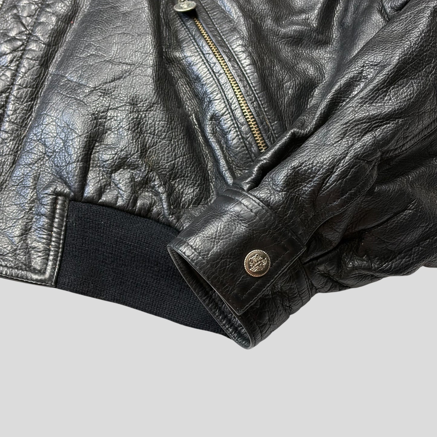 Gianni Versace 90’s Versus Leather Sherpa Flight Jacket - M/L | Default Title, Black